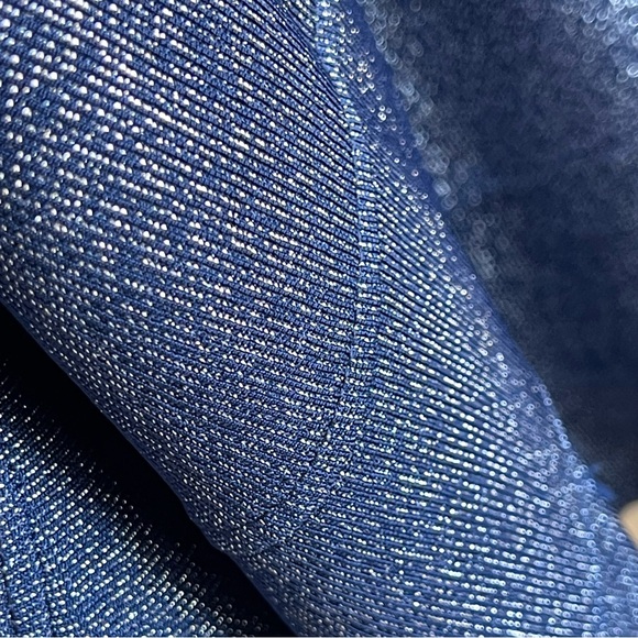 Forever 21 Stretch Mini Skirt Denim Blue With Silver Metallic Threads Size Large - Picture 5 of 8